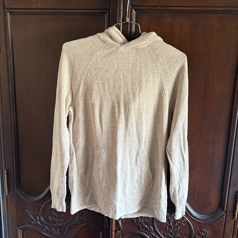 J Crew Jeans Tan Cotton & Wool Blend Knit Hooded Sweater